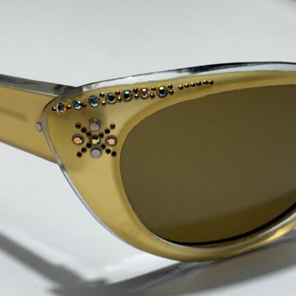 Vintage 50s 60s Cat Eye Sunglasses Made in France Gold Rhinestones Embellished main image 4